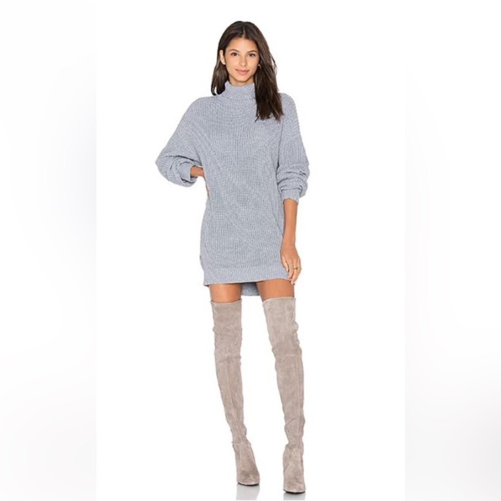 Lovers + Friends Gray Ribbed Knit Sweater Dress